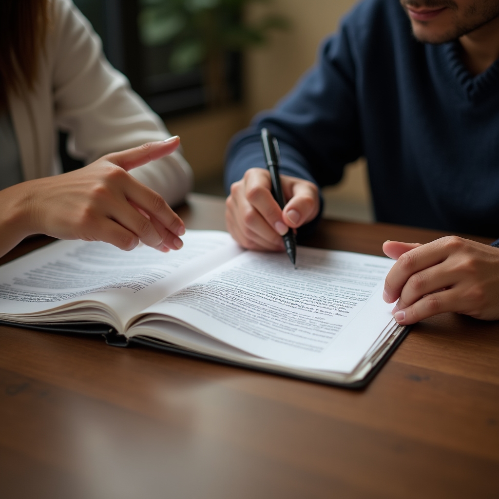 Zwei Personen besprechen Unterlagen während eines Onboarding-Gesprächs