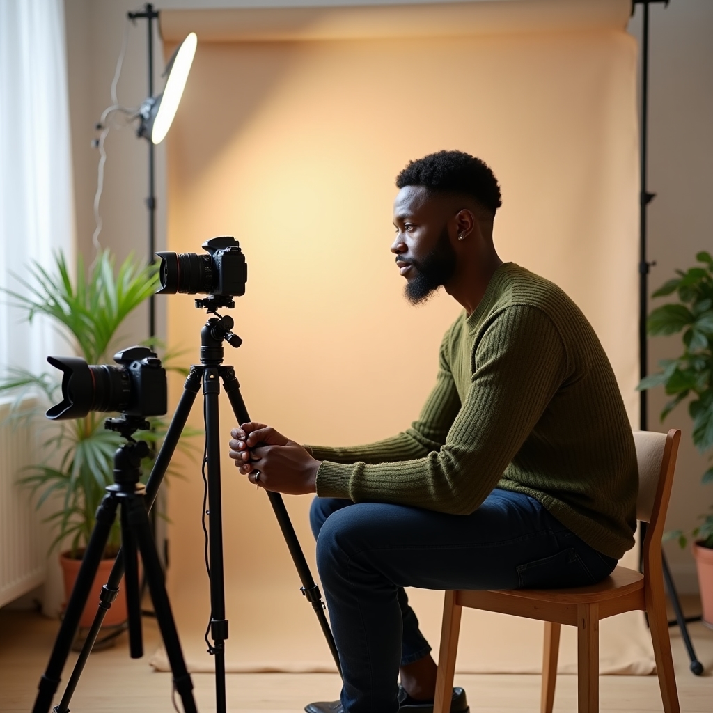 Kamera-Setup für kurze Videobeiträge in einem hellen Studioraum